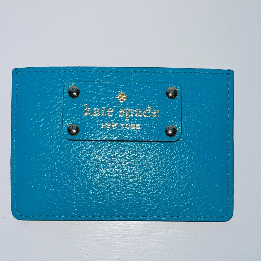 kate spade Turquoise Leather Card & Key Holder with Gold Logo NEW